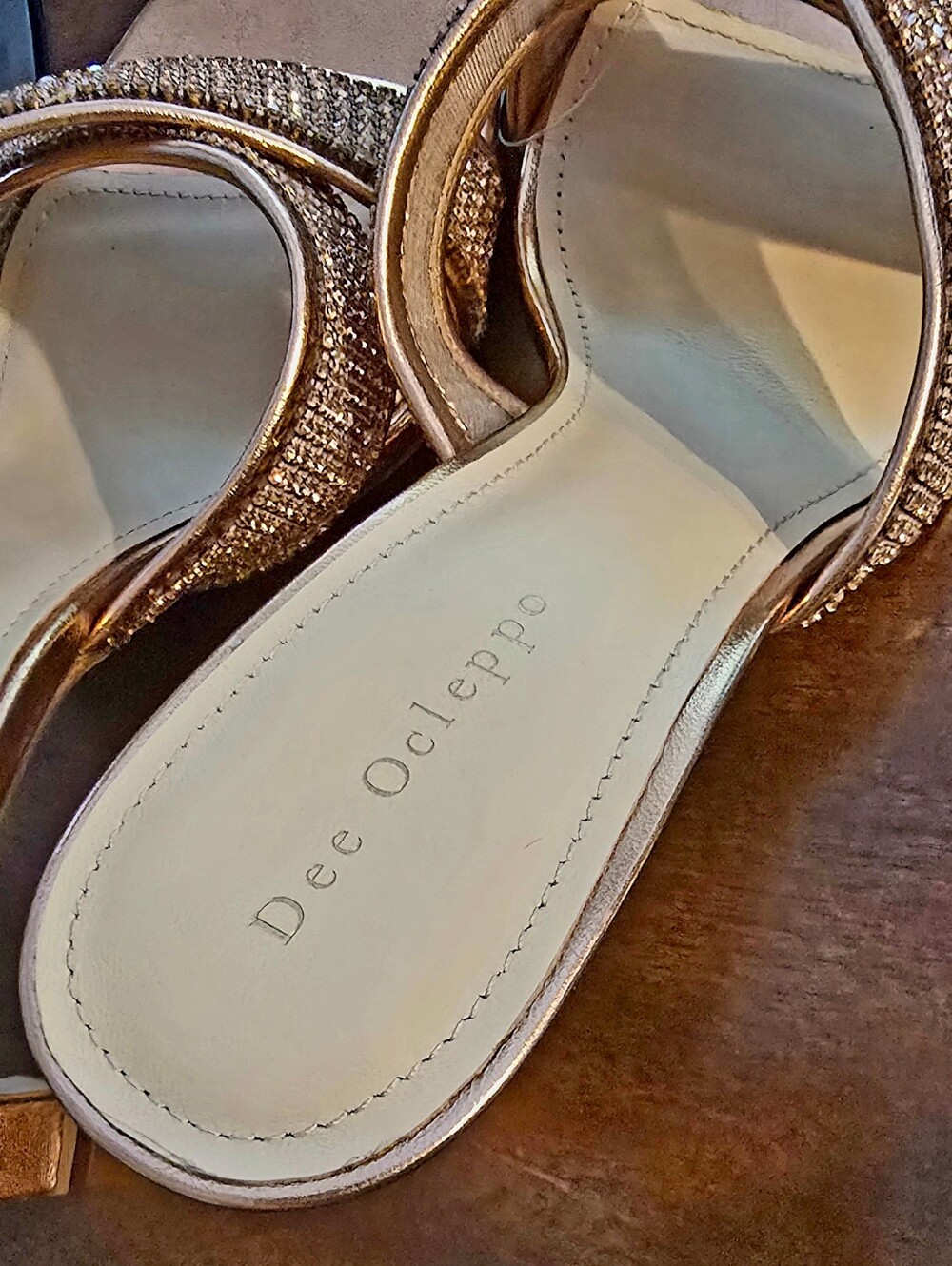 Dee Ocleppo Women's Sz 10 Rose Gold Crystal Slide Heels - Like New - Picture 9 of 12